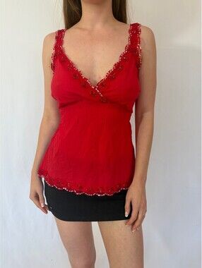 Cherry Red Vintage Sequin Embellished Tie Back Fairy Top Red Herring